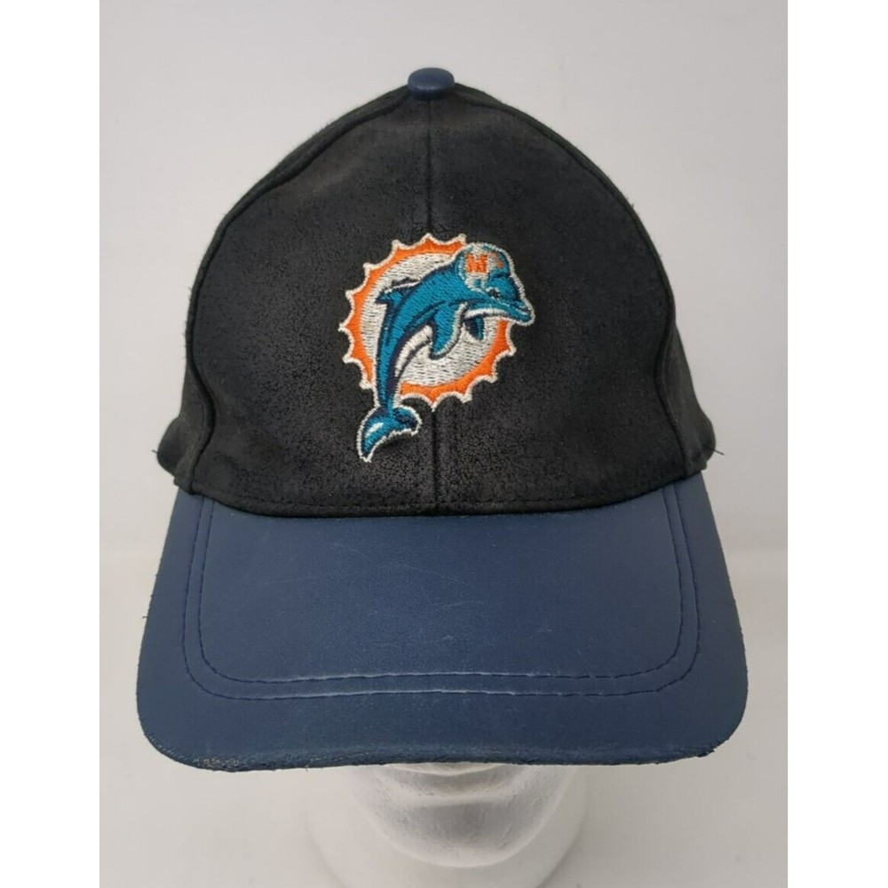 Miami‎ Dolphins Drew Pearson NFL Leather Black Snapback Baseball Hat Cap VTG 90s